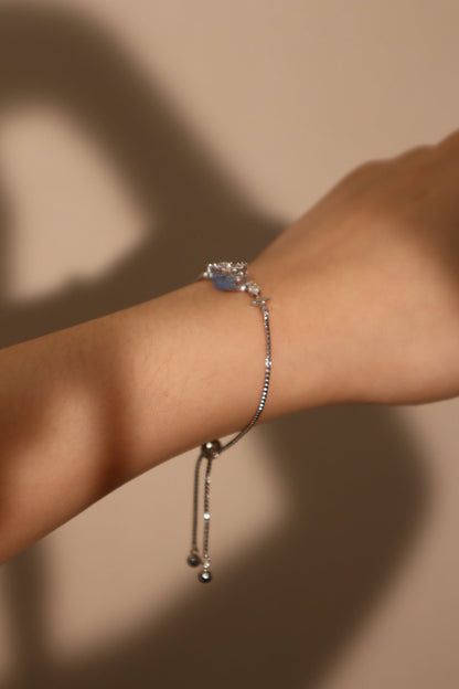 Palladium White Gold Plated Moonstone Moon Star Bracelet