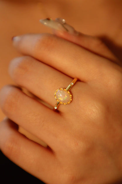 18K Real Gold Plated White Opal Ring