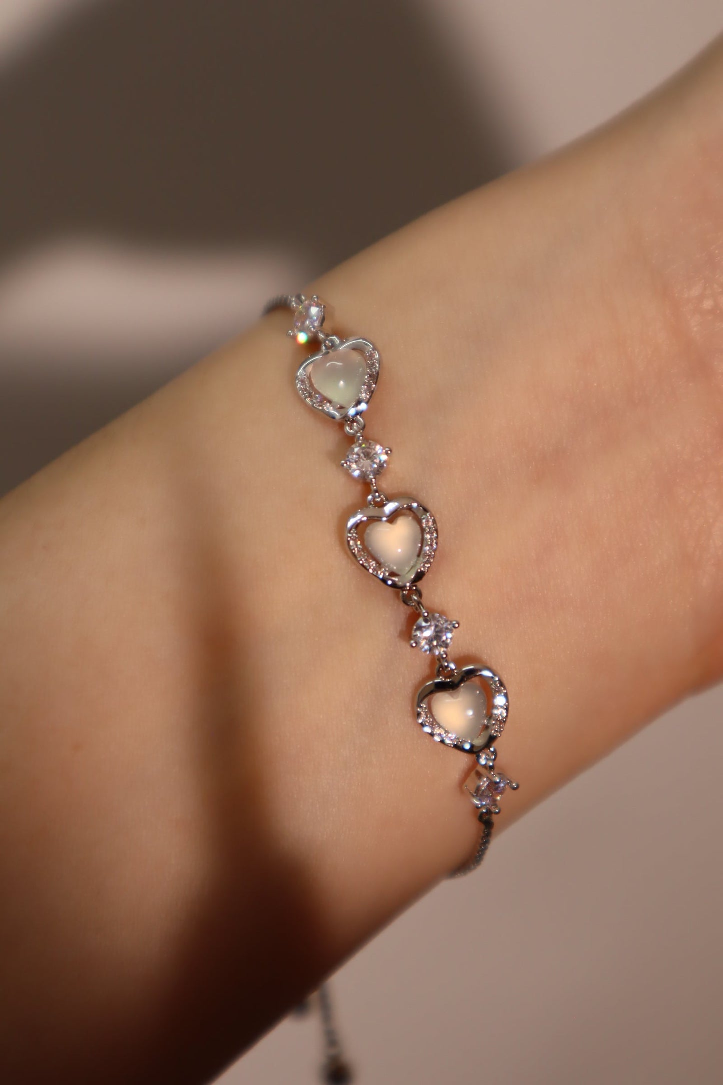 Palladium White Gold Plated Moonlight Glowing Heart Bracelet