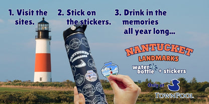 Nantucket Landmarks Water Bottle with Matching Stickers (White) 24oz.