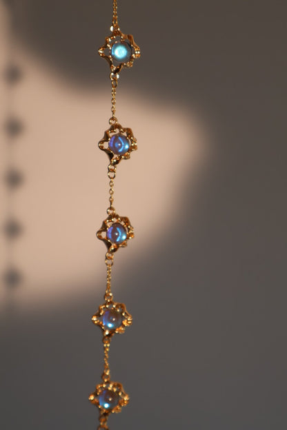 Multi Wearing Deep Blue Moonstones Bracelet Necklace (Waist Chain)