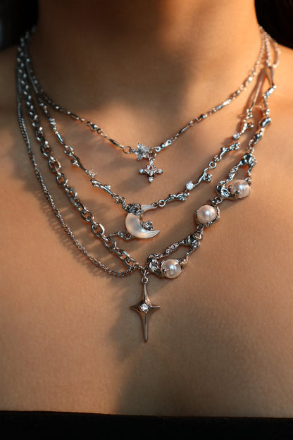 Palladium White Gold Plated Pearl Star Necklace