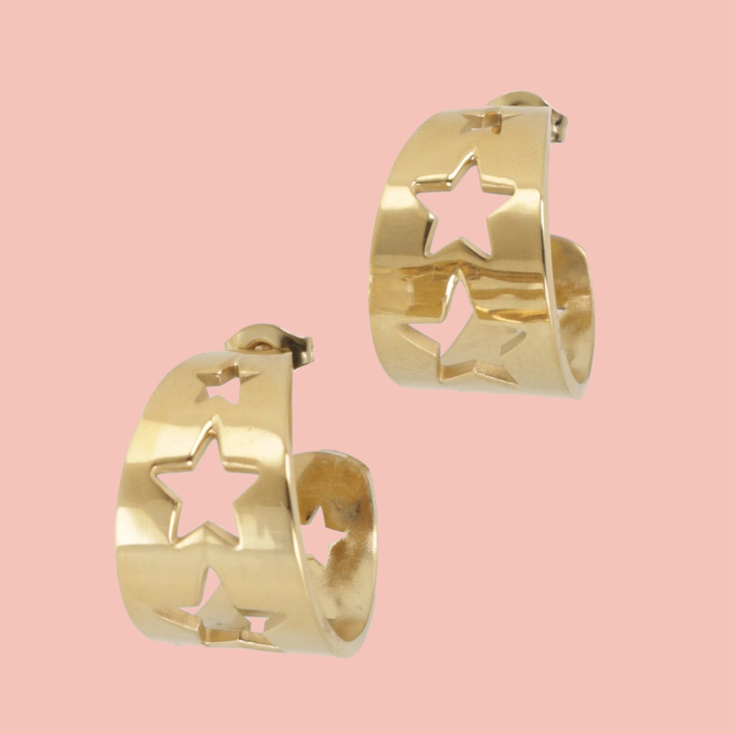 Whimsical Star Hoop Earrings (Gold Plated)