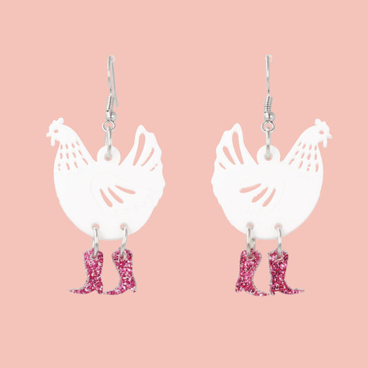 White Chick Magnet Chicken Earrings