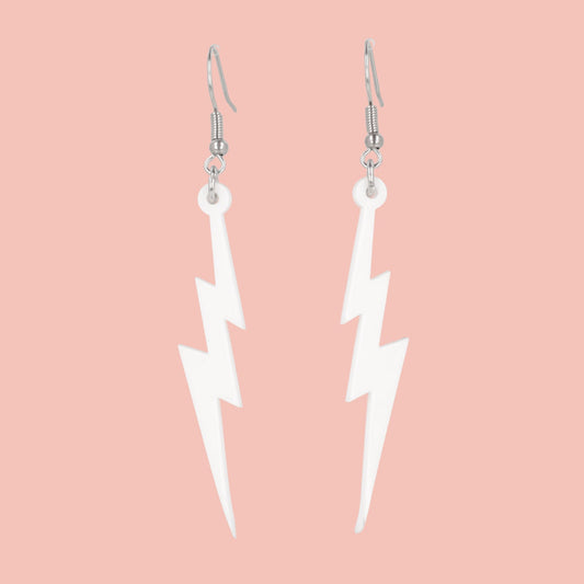 White Lightning Bolt Earrings